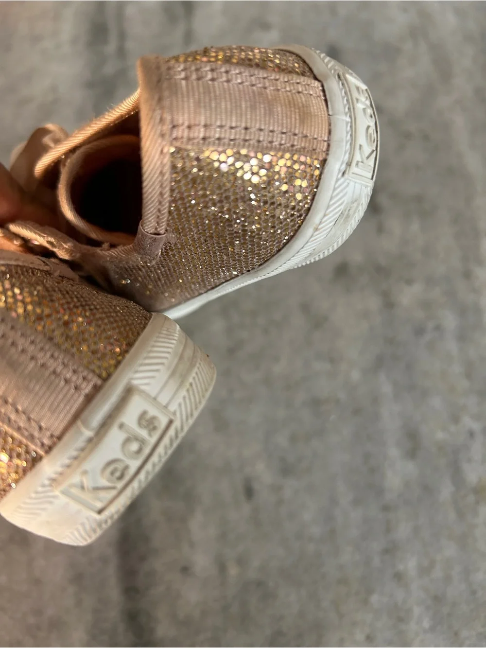 Keds Kids Pink Gold Glitter Ribbon Lace Sneakers Size 10
